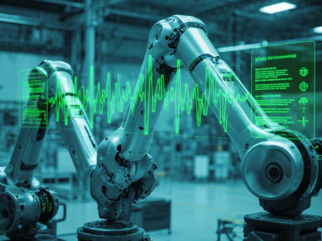 Close up of industrial machinery with overlaid digital interface