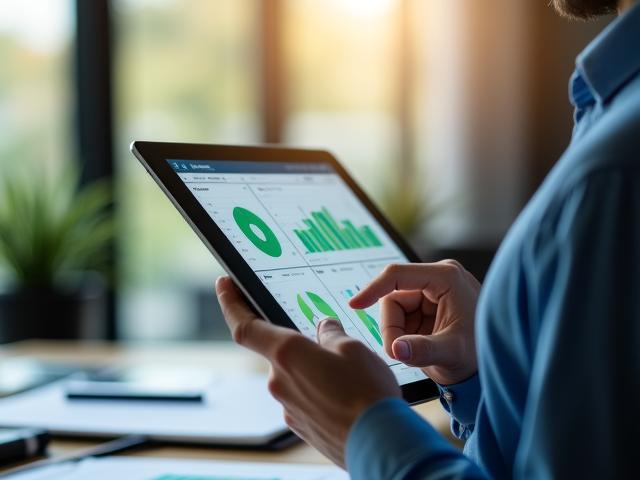 Consultant reviewing performance data charts